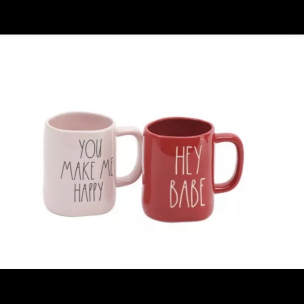 Rae Dunn Mug Set Hey Babe You Make Me Happy Red & Pink Coffee Mugs in box New